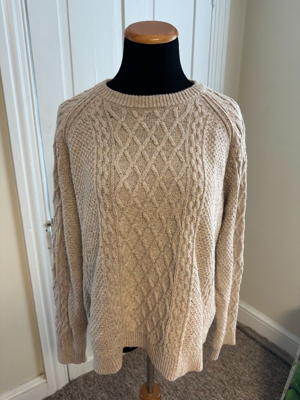 J. Crew Fisherman Sweater Womens XXL Beige Cable Knit